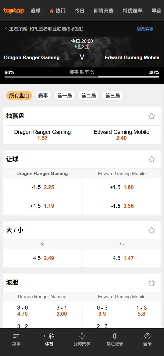 上海EDG.M vs 佛山DRG - 2026王者荣耀KPL - 赔率盘口信息188bet(TapTap)提供