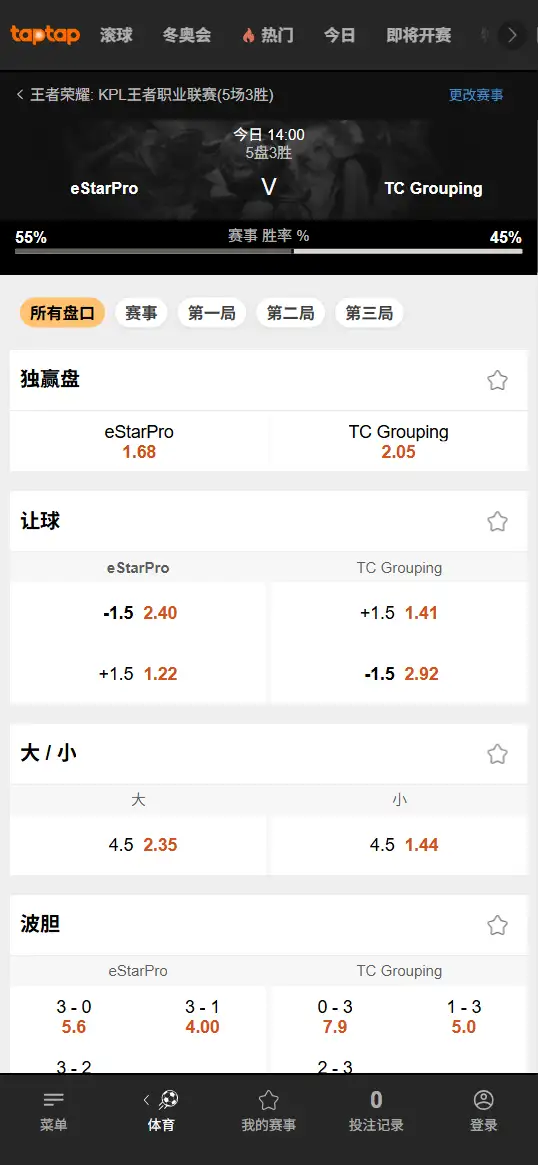 武汉eStarPro vs 无锡TCG - 2026王者荣耀KPL - 赔率盘口信息188bet(TapTap)提供