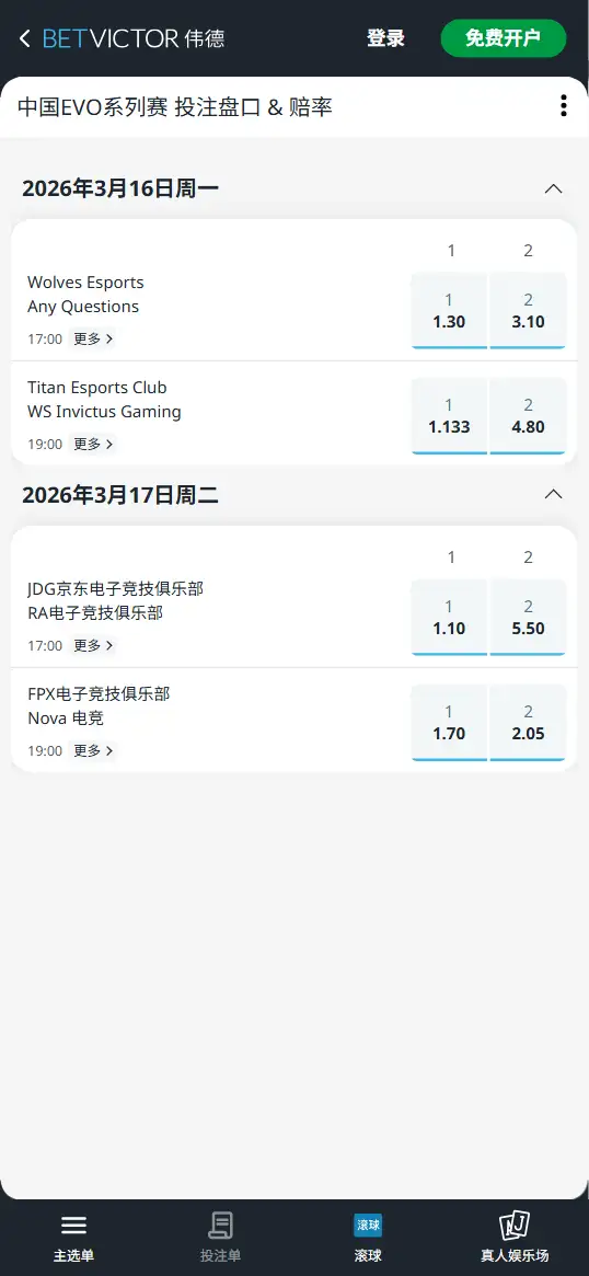 2026无畏契约进化者杯第一幕 - 首日比赛赔率信息 - 伟德(BetVictor)数据