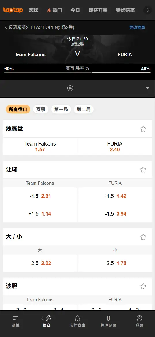 Falcons对战FURIA - 反恐精英2 - BLAST鹿特丹 - 赔率盘口信息188bet(TapTap)提供