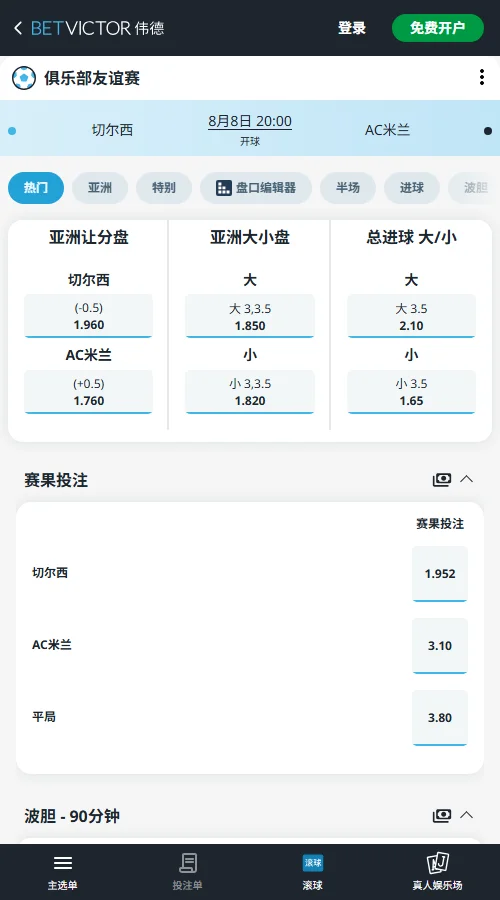 切尔西 vs AC米兰-国际友谊赛盘口和赔率-伟德(Betvictor)