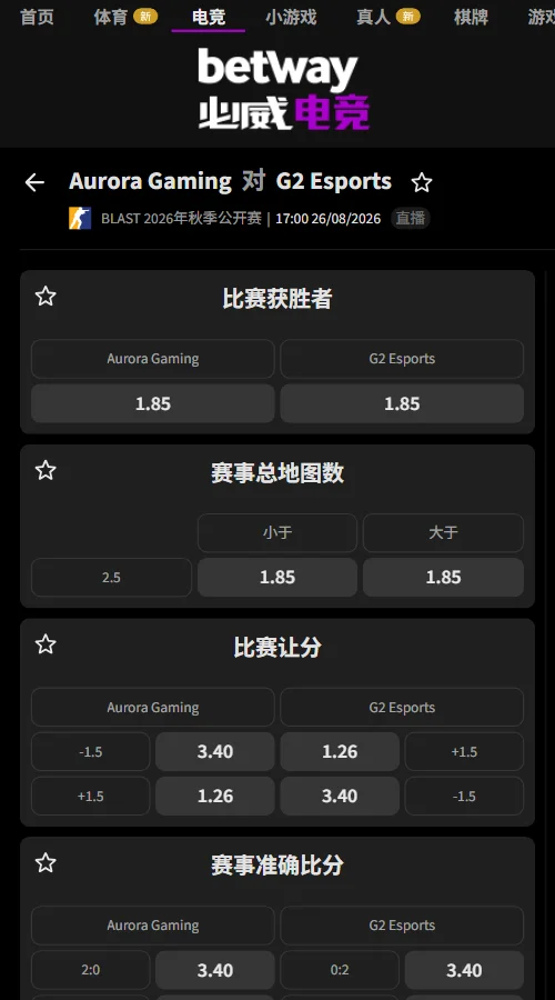 Aurora vs G2 - BLAST哥本哈根赔率必威(Betway)提供