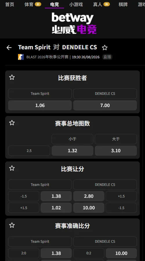 Spirit vs DENDELE - BLAST秋季赛赔率必威(Betway)提供