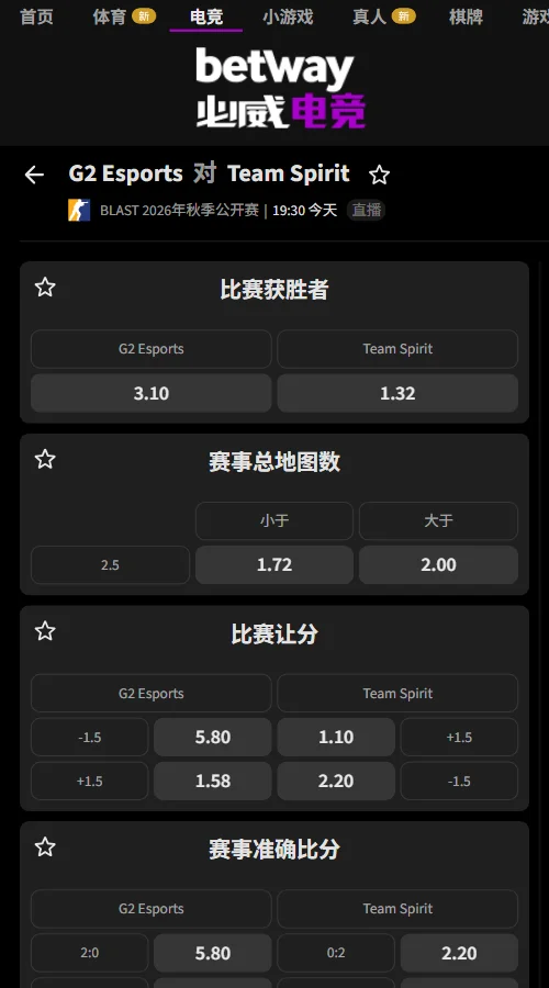 G2 vs Spirit - BLAST公开赛波尔图赔率必威(Betway)提供