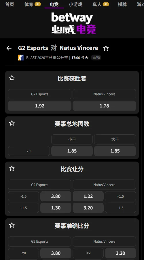 G2决战NAVI - BLAST公开赛波尔图赔率必威(Betway)提供