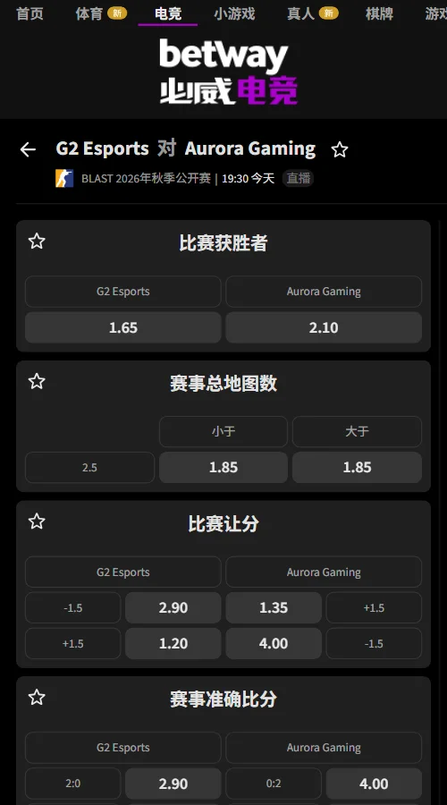 G2 vs Aurora - BLAST公开赛波尔图赔率必威(Betway)提供